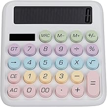 Bluetick Desktop Calculator 12-Digit | Big Buttons | Solar Powered | 15° Tilt Display | Typewriter Style Candy Color | 1 Year Warranty (White)