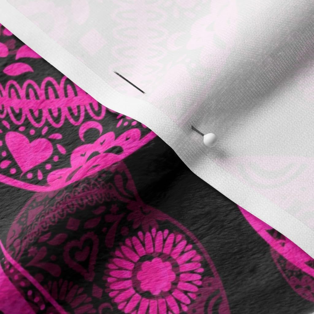 Spoonflower Fabric - Pink Sugar Skulls De Day Dead Skull Calaveras Hearts Printed on Minky Fabric by The Yard - Sewing Baby Blankets Quilt Backing Plush