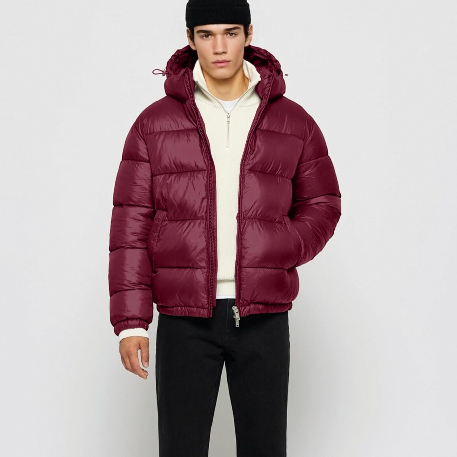 Piumino da uomo con cappuccio staccabile, cappotto invernale ampio, tasche interne e gilet liscio "giù" giù" cappotto bolla oversize streetwear caldo con cappuccio Slick Shell