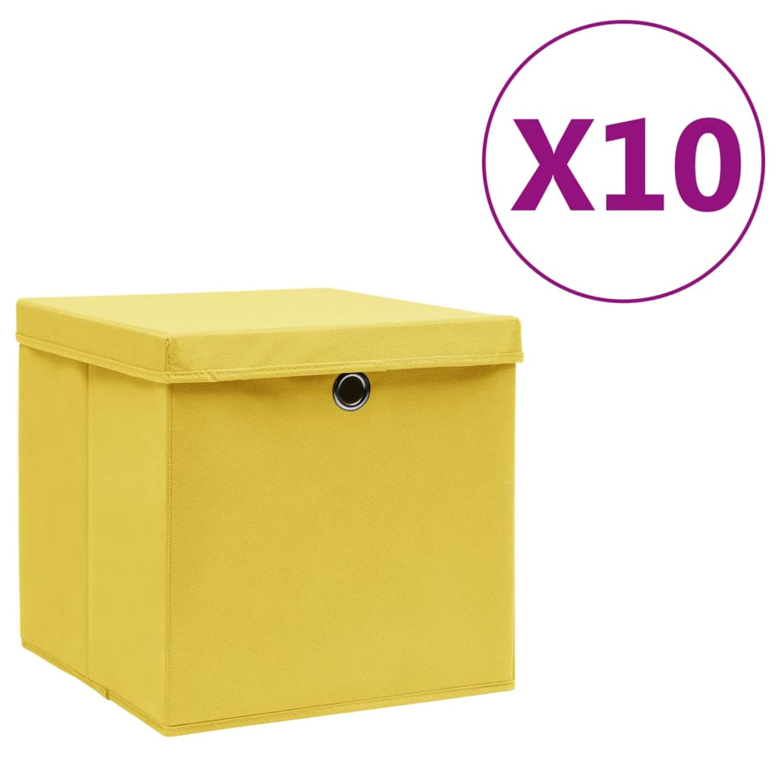 Tidyard 10 STK. Aufbewahrungsbox mit Deckeln Zusammenklappbar Spielkiste Regalkorb Faltkiste Korb Kinderbox Faltbox Box Kiste Vliesstoff 28x28x28 cm Gelb