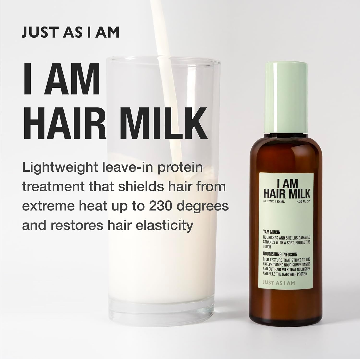 JUST AS I AM Hair Milk (4.39 fl oz) – Amino Acid Complex Heat Styling Care for Smooth, Soft, and Manageable Hair Finish - Image 2