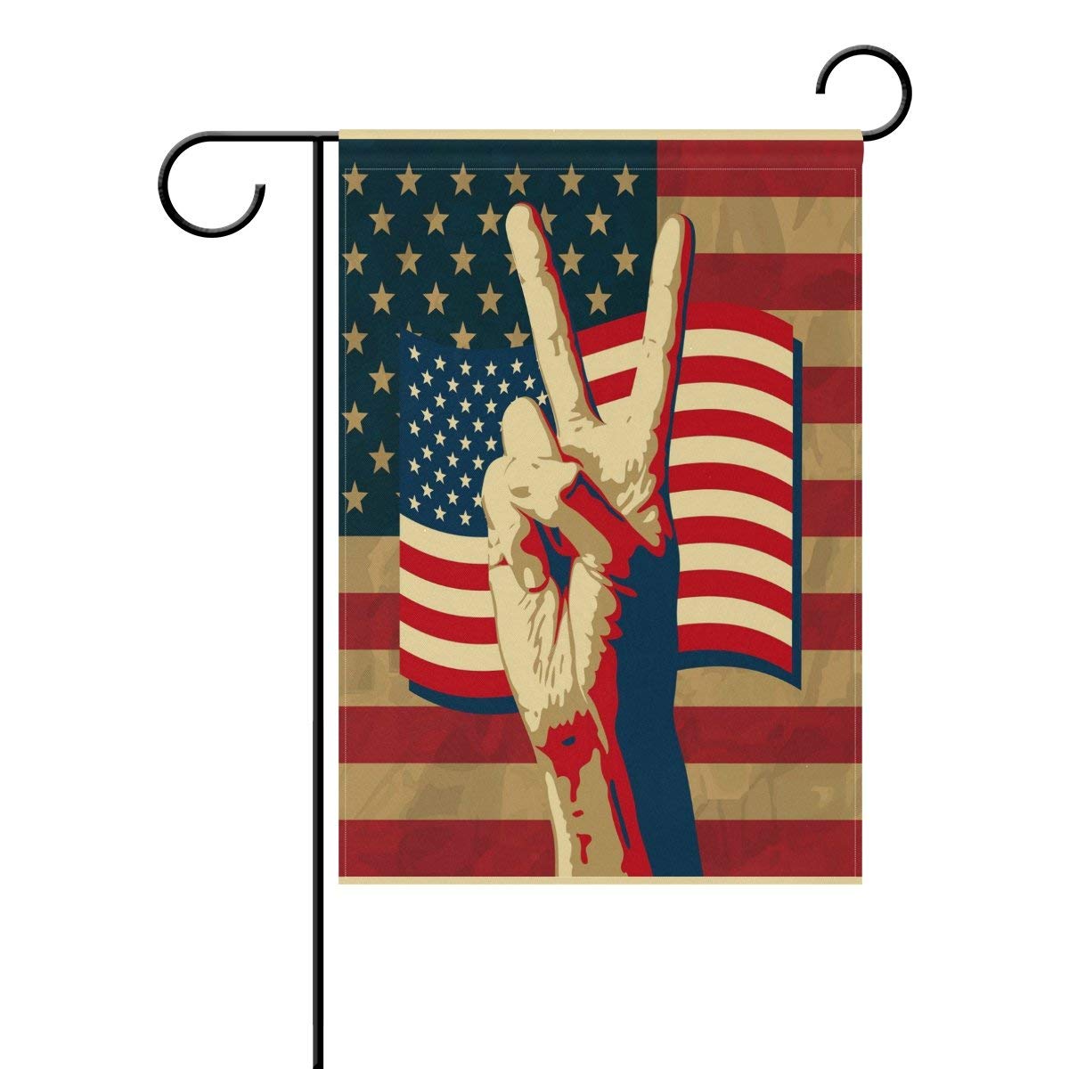Brownnrio Victory Sign American Garden Flag 12 X 18 Large Inches, Vintage USA Flag Double Sided Outdoor Yard Yall Garden Flag for Wedding Party House Home Decor