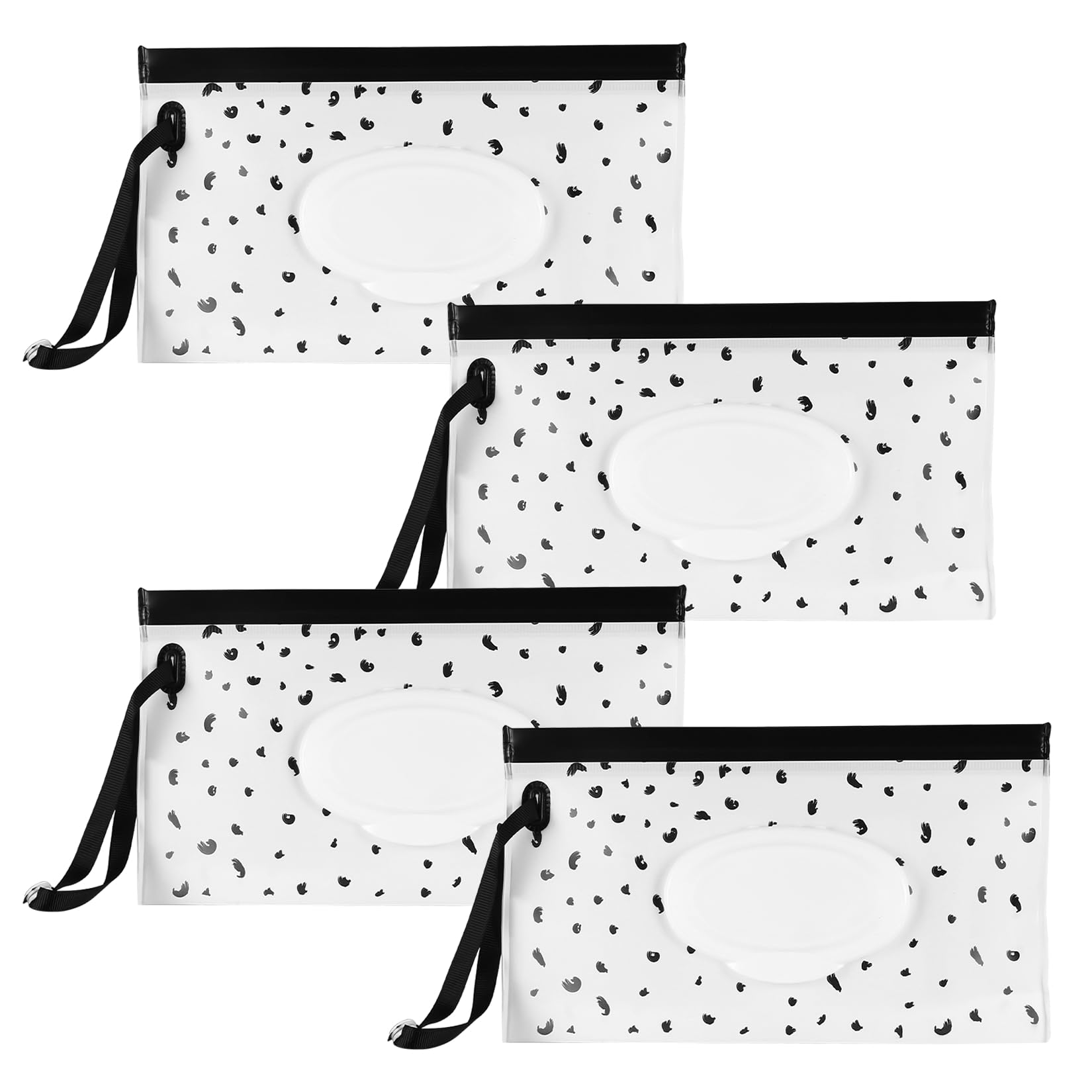 XhjzgcTech4 Pcs Portable Wipe Pouch, Wipe Dispenser Pouch,Refillable Wipe Holder, Wipes Container, Reusable Wet Wipes Bags Pouch, Wet Wipe Pouch for Travel - Black Dots