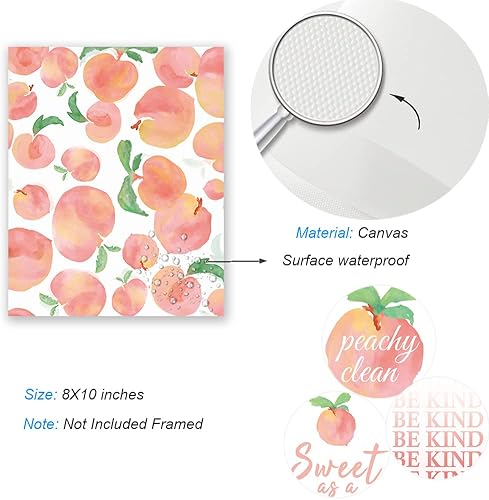 Miniatura 7 de XUOIAYNB Impresión artística de acuarela de melocotón rosa, fruta de melocotón dulce con cita inspiradora, arte de pared (8 x 10 x 6 piezas, sin