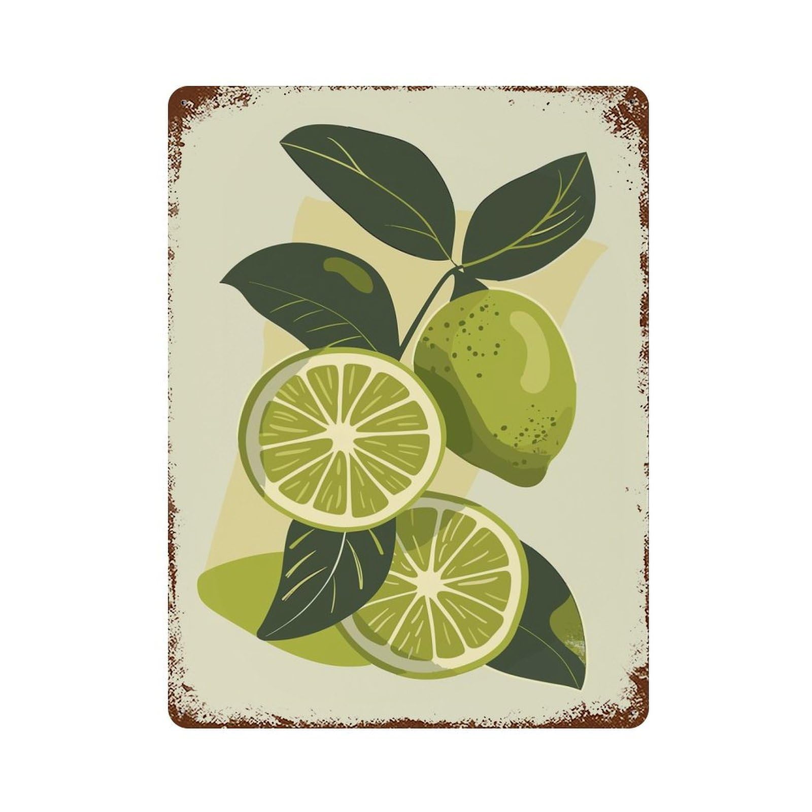 Lime Branch Illustration Vintage Wall Sign 15.7"x11.8", Rust Effect Metal Decor for Office, Studio And Wall Decor