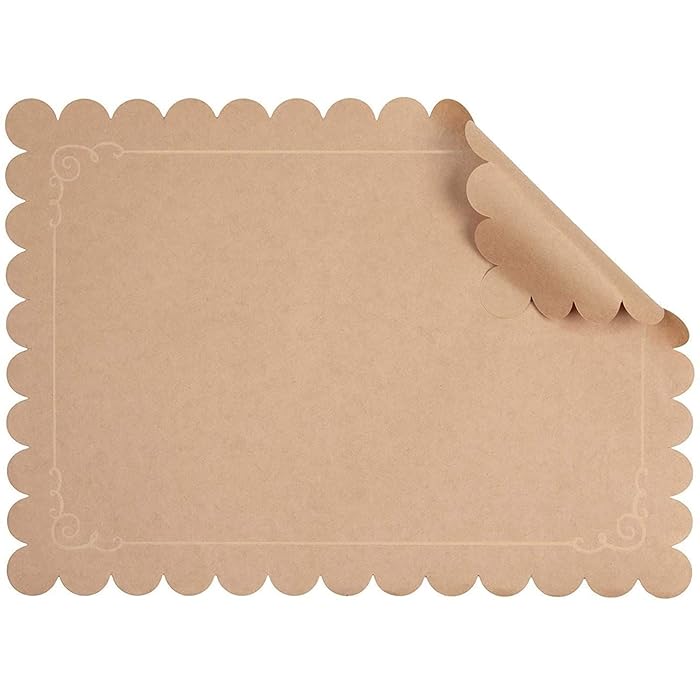 Buy 100 Pack Disposable Paper Placemats, Scalloped Kraft Brown Place