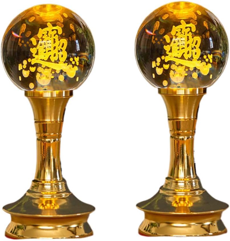 Ecqizer （ [迷你] 招财球 黄光/一对价 高15CM ） Buddha lamp led crystal lotus lamp, a pair of colorful lotus lamps, household plug-in lamp for Buddha, Guanyin, God of Wealth, ever-bright lamp, 9113036675249