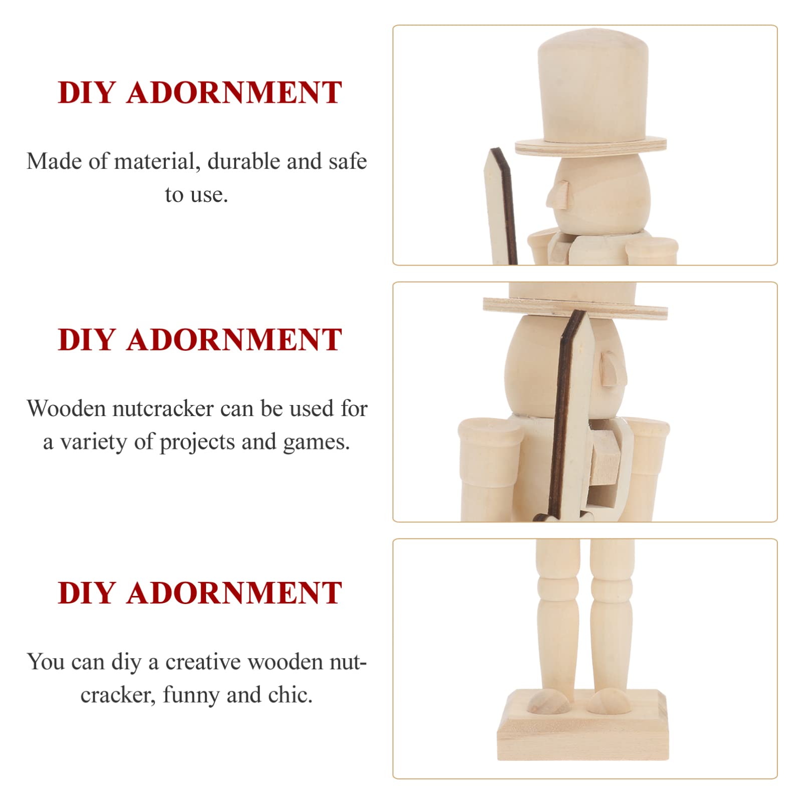 FOMIYES Unfinished Nutcracker Figures Toys for Kids Painted DIY Craft, Wooden Nutcracker Soldier Adornment, Christmas Unpainted Wooden Nutcracker 8in Graffiti Adornment