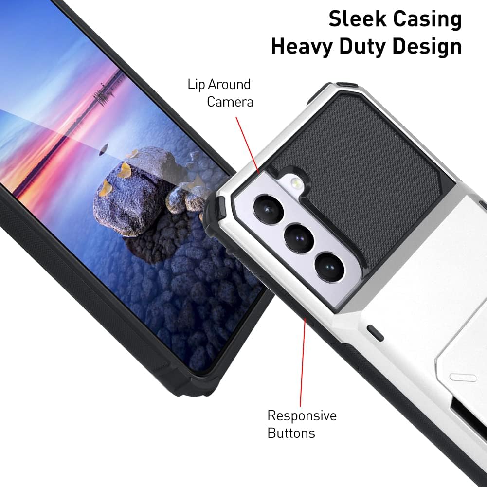 Marphe Wallet Case for Samsung Galaxy S22 Case with 4-Card Credit Card Holder Slot Shockproof Cover Hybrid Heavy Duty Protection Armor Phone Case Compatible with Galaxy S22 5G-White