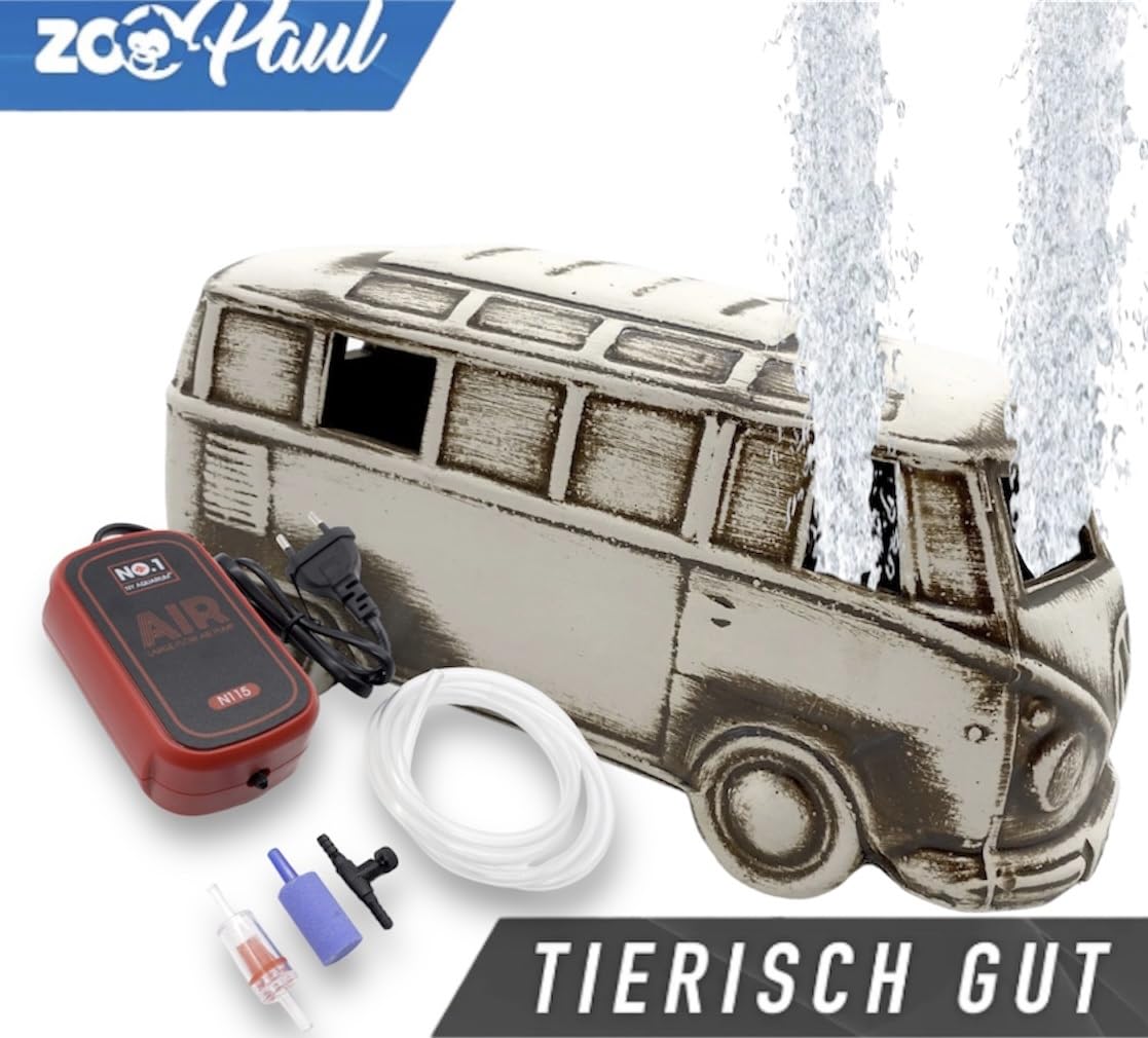 ZooPaul Sprudel Set Keramik Deko und Pumpe + Zubehör Dekoration Aquarium Bus Camper Samba Auto groß