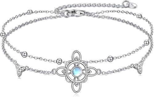 VONALA Pulsera ajustable de plata de ley, diseño de nudo de bruja, doble círculo, libélula, mariposa, pulsera ajustable para verano, playa, cadena