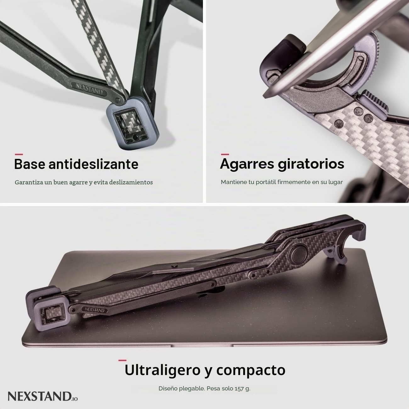 NEXSTAND K1 - Soporte Plegable de Fibra de Carbono para Laptop, 7 Niveles de Altura Ajustable, ergonómico para Escritorio, MacBook, Notebook