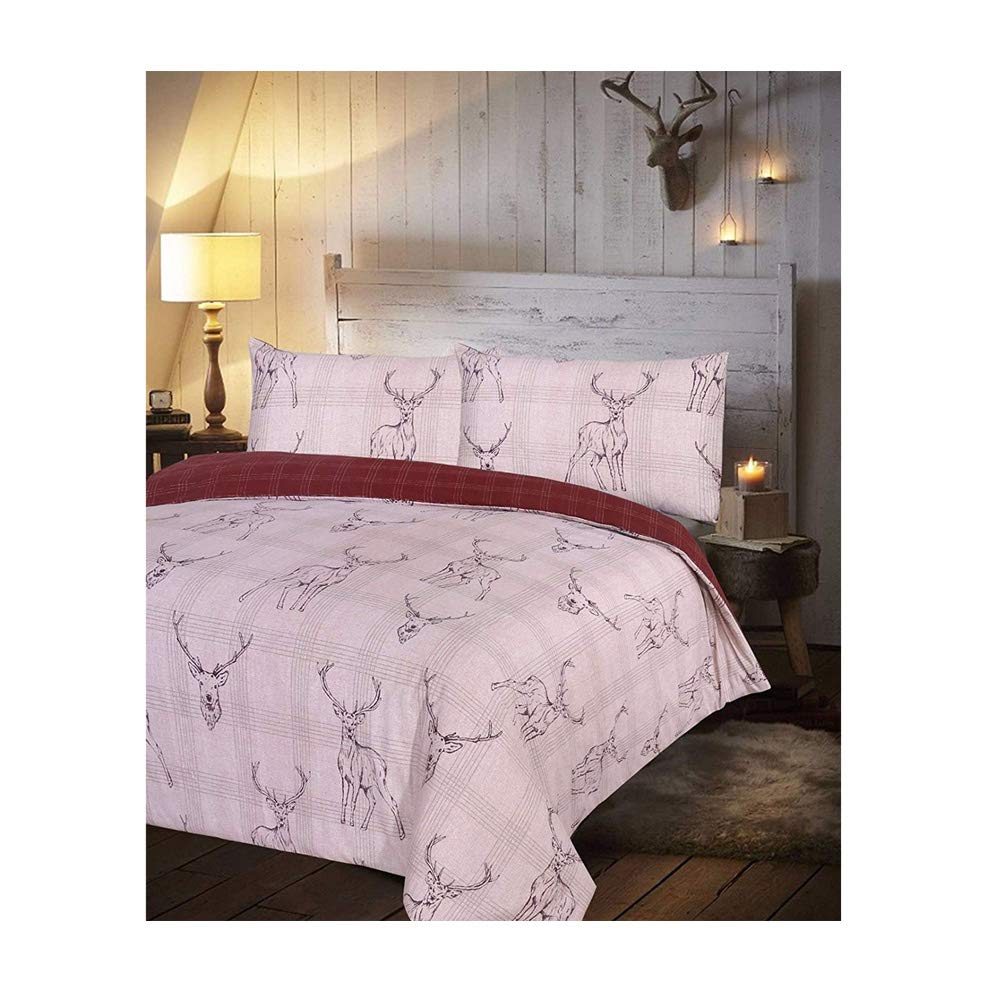 De Lavish Check Stag Duvet Cover Set Double With Pillowcases Quilt Reversible Printed Poly Cotton
