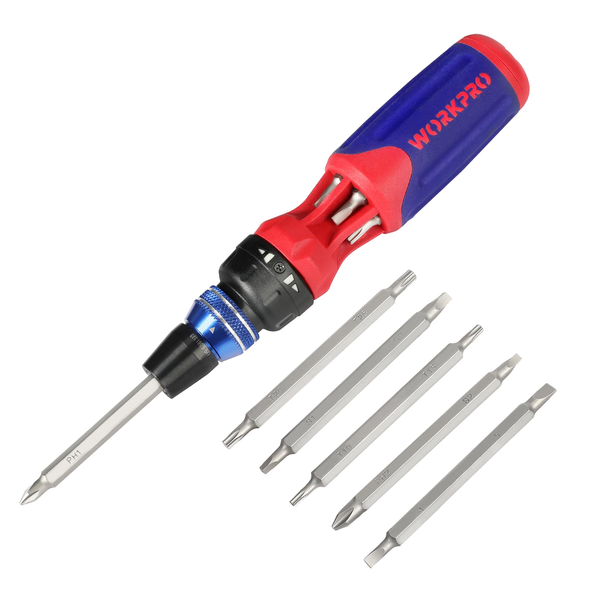 WORKPRO12-in-1 Ratcheting Multi-Bit Screwdriver Set, Quick-load Mechanism Screwdriver with Double End Bits in Handle