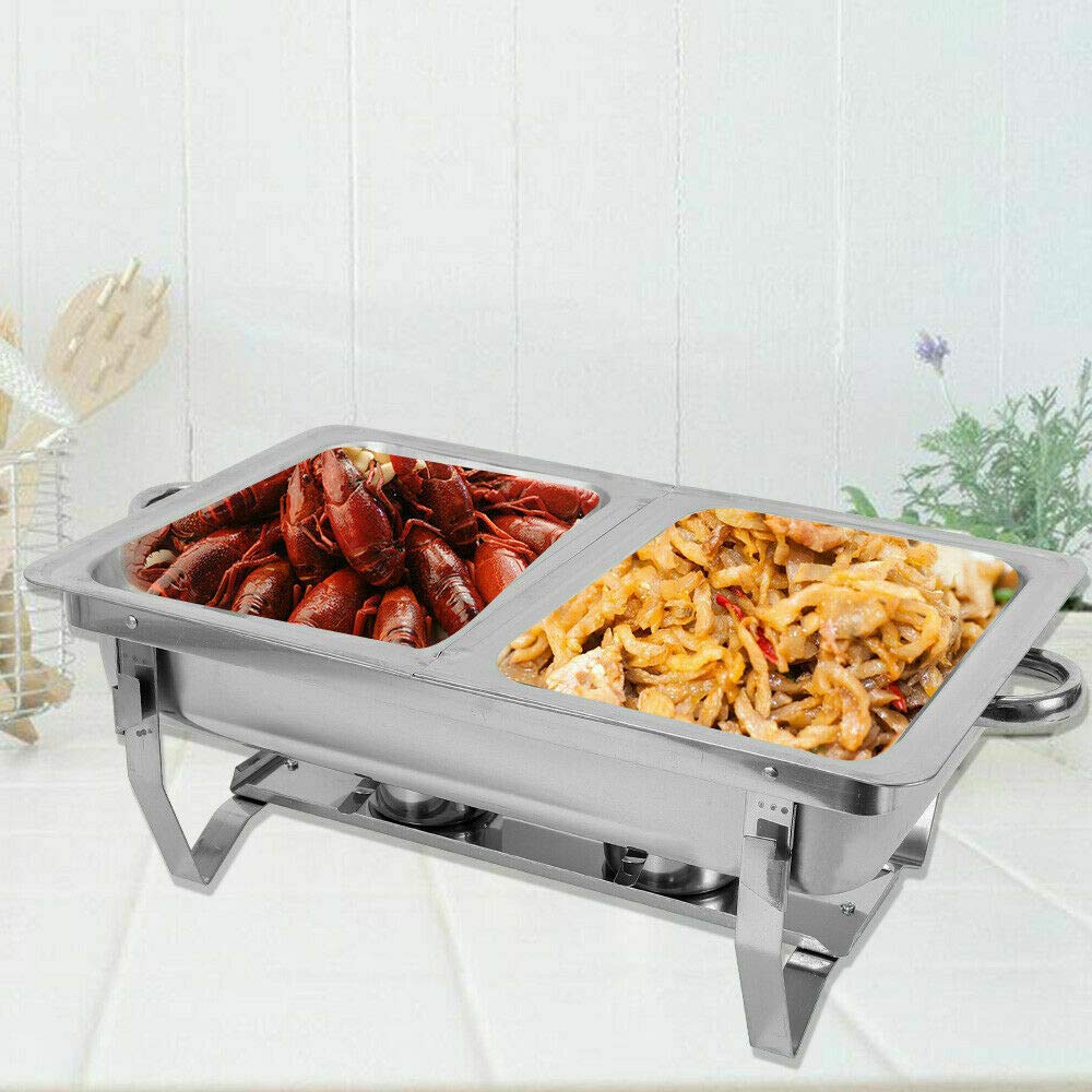 SHZICMY Set per chafing Dish 7,5 l, quadrato 2 slot per chafing Dish in acciaio inox, contenitore termico per buffet, coli per alberghi, scaldavivande Brunchs