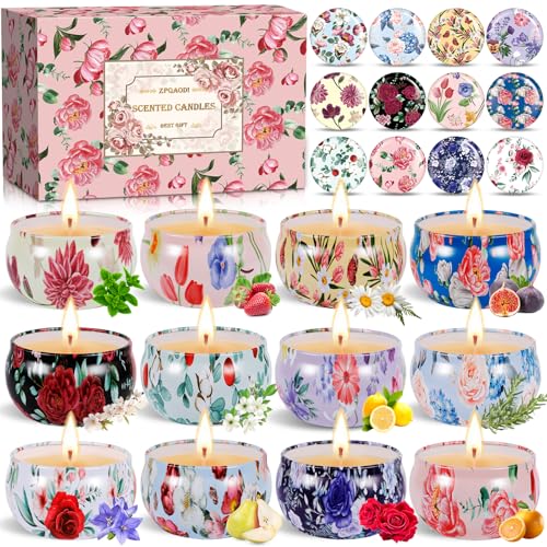 ZPQAODI Candele Profumate Regalo Set, Candele Profumate Bomboniere,Candele Per Aromaterapia,Candele Decorative,12 Set Cera di Soia per Anniversario Mama Fidanzata, Anniversario Natale