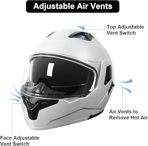 Miniatura 5 de Casco modular para motocicleta de adultos, con doble visera abatible, cara completa, aprobado por DOT para hombres, mujeres, moto, ATV, UTV, moto de