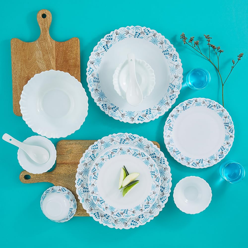 Silk Series Stardust Opalware Dinner Set | 35 Pieces for Family of 6 | Microwave & Dishwasher Safe | Bone-Ash Free | Crockery Set for Dining & Gifting | Plates & Bowls | White