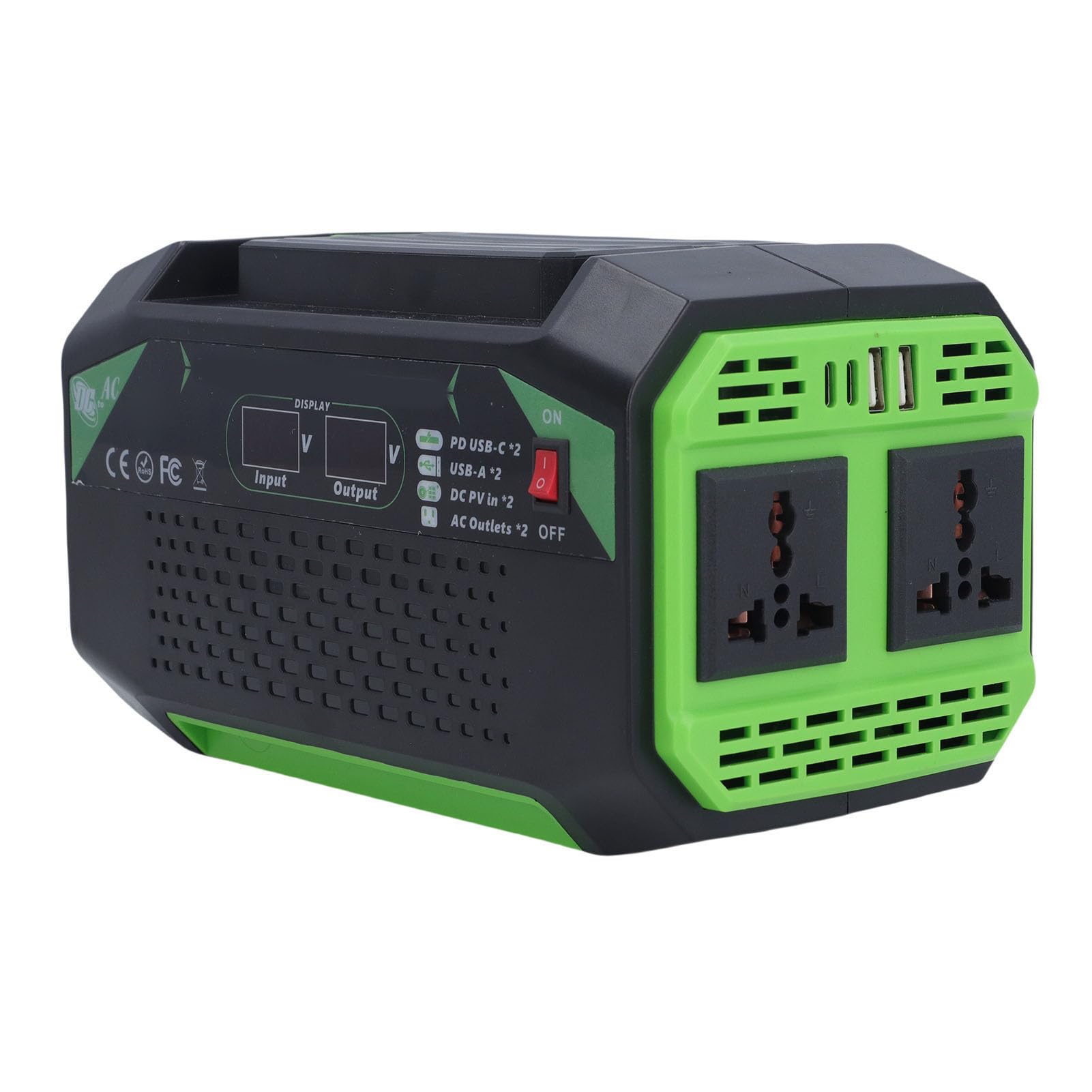 RiToEasysports Samochodowa Przetwornica Napięcia o Mocy 500 W, Przetwornica 12 V DC na 220 V AC z Dwoma Portami USB, Dwa Interfejsy Szybkiego ładowania, Wyświetlacz LCD, do Podróży, Kempingu i