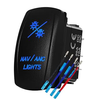 BANDC NAV/ANC Lights Rocker Switch On-Off-ON Blue LED Dpdt/7 pins 12v/24v Waterproof IP 66 Marine Boat Car