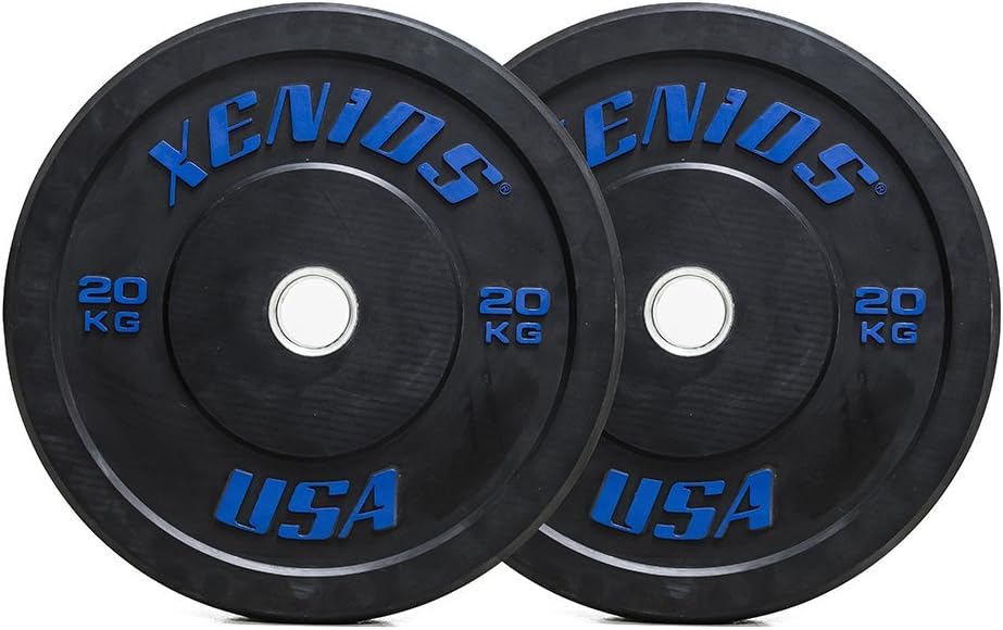 Xenios USA Rubber Bumper Plate with Inner Ring made from stainless steel, Black-Black, 20 kg, XSBPRBPL20