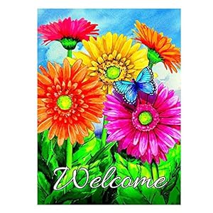 Alaza welcome butterfly flowers sunflower daisy house flag garden banner 28 x 40 double sided summer flowers spring butterfly garden flags for anniversary yard outdoor decoration  urban country home decor