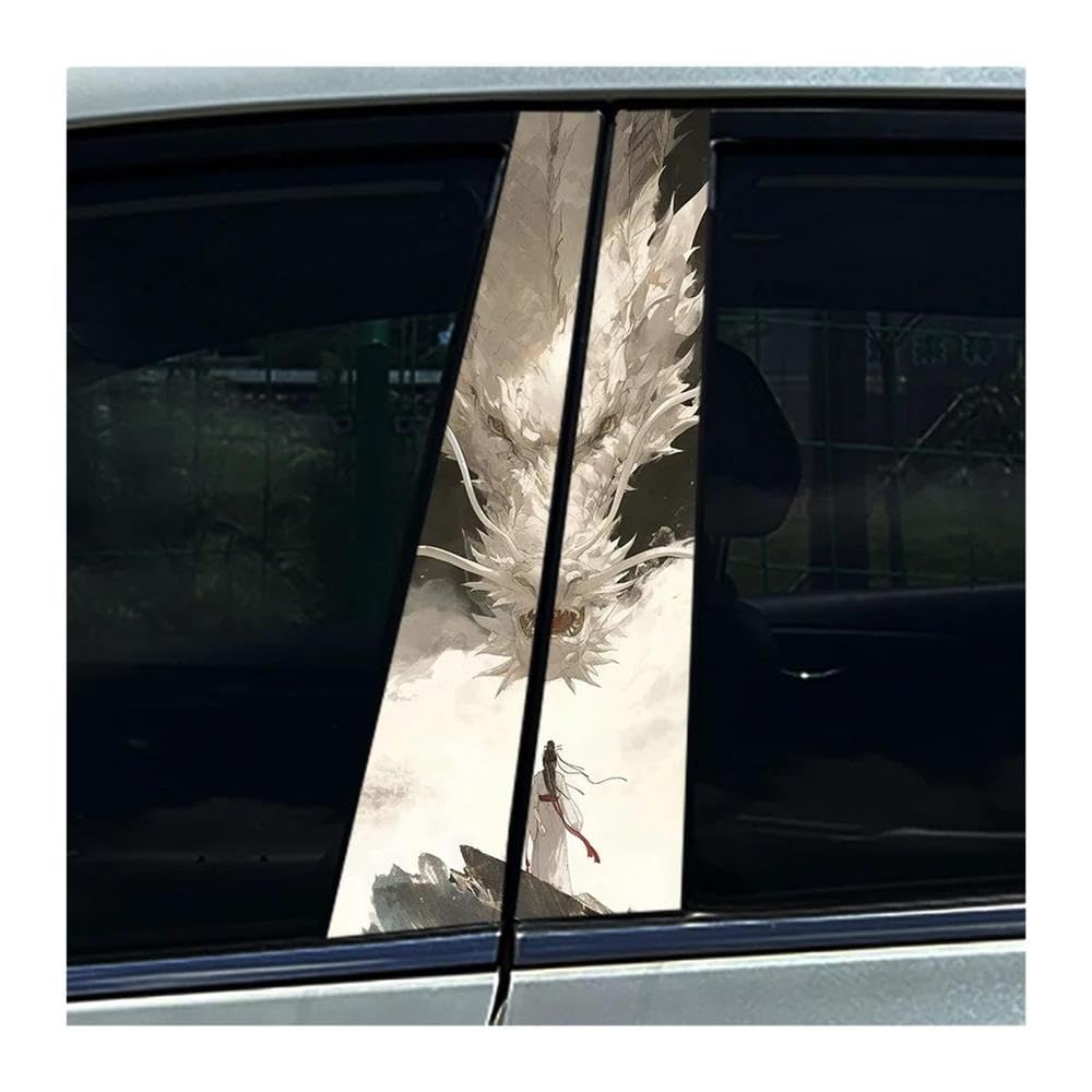 Body Parts 2PCS Car Center Column Waterproof Decals Graffiti Black Dragon Auto B-Pillar Stickers(B)