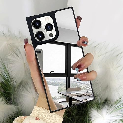 Miniatura 8 de VAOXTY Funda compatible con iPhone 15 Pro con espejo cuadrado, bonita para mujeres y niñas, diseño de espejo de cristal de maquillaje, diseño de