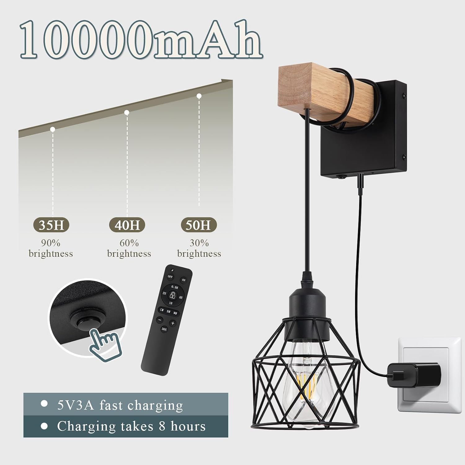 Battery Operated sconces Set of 2 for Bathroom, Dimmable Wall Sconces with Remote Control, LED Wireless Wall Lights for Living Room, Hallway, Bedroom(2 Pack)