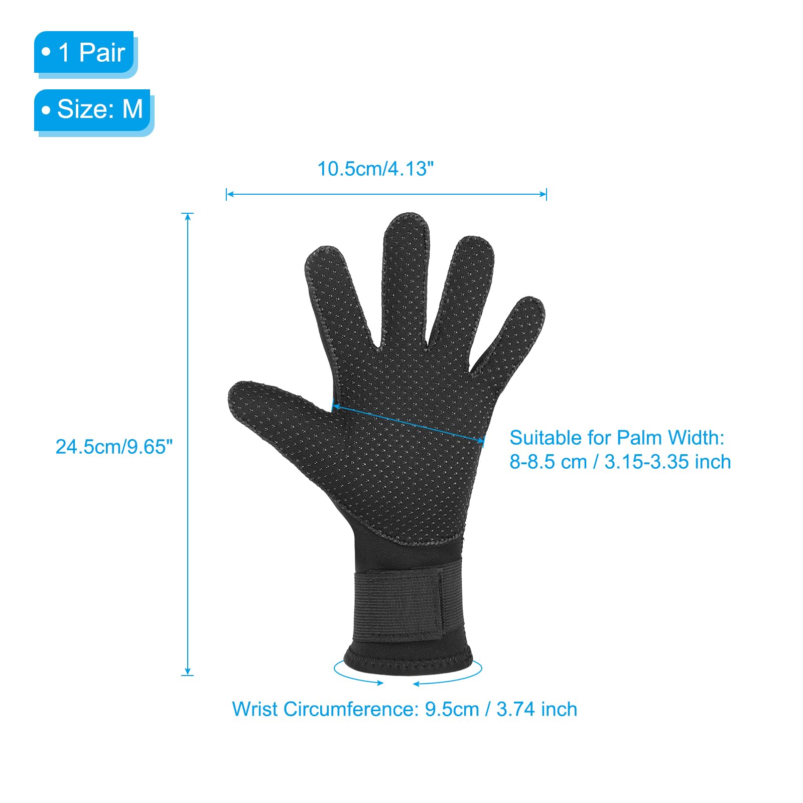 PATIKIL 3mm Neoprene Diving Gloves, 1 Pair Wetsuit Dive Gloves Five Finger Surfing Scuba Gloves Adjustable for Diving Snorkeling Swimming Water Sports, Black, M