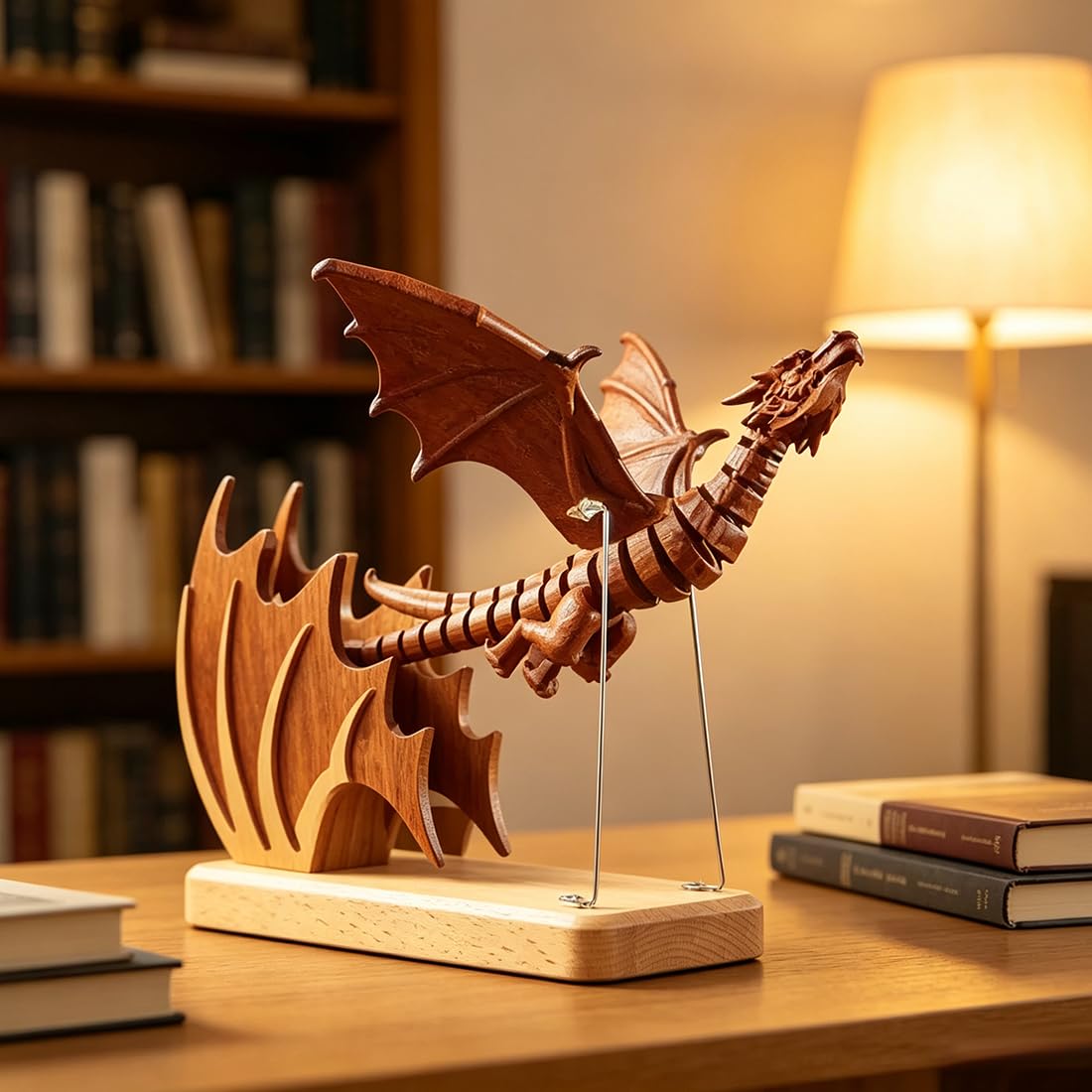Scultura a forma di drago in legno, creature gotiche mobili come modello da