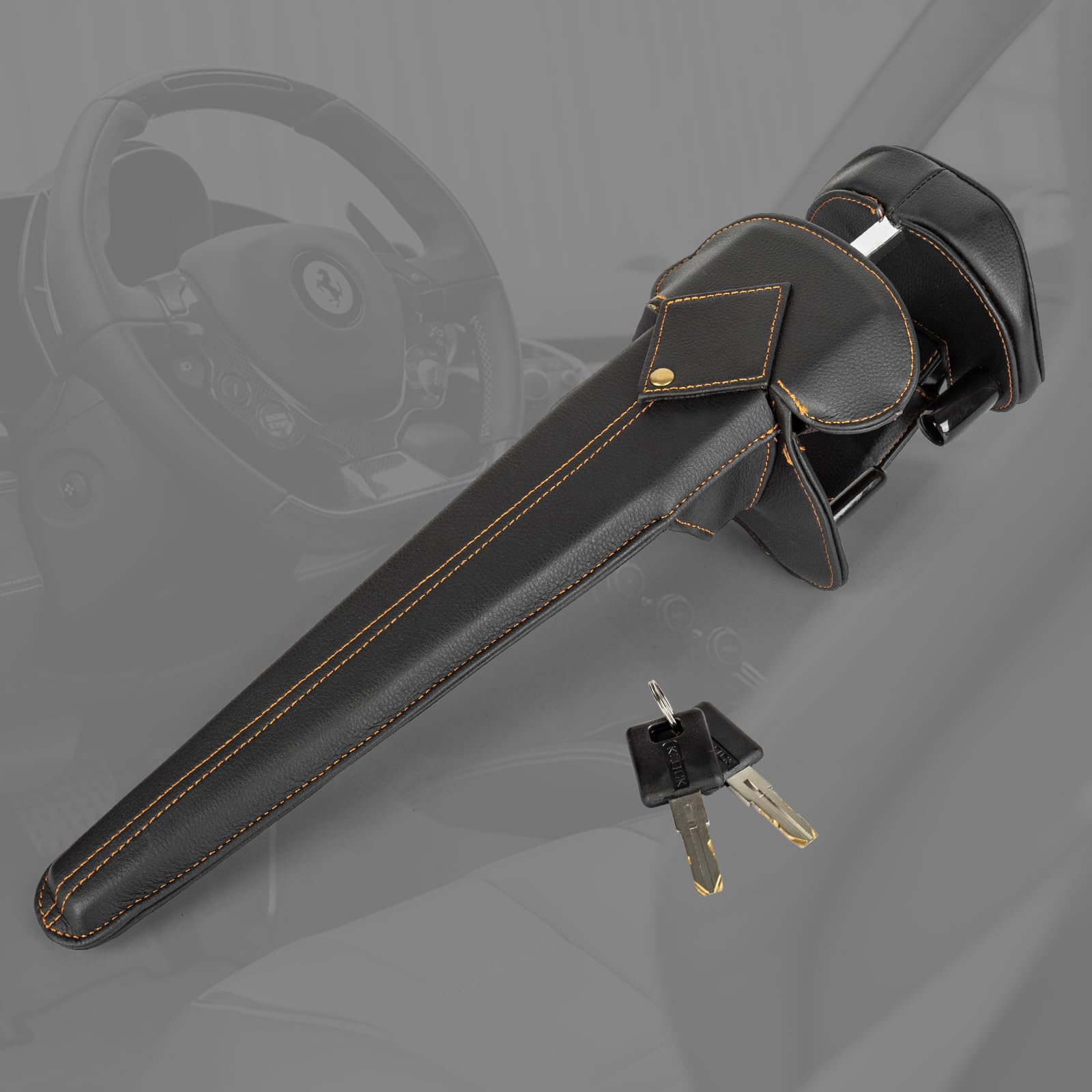 Artiglio per Volante con Doppia Protezione Antifurto - Bloccasterzo per Auto con Blocco Universale Regolabile Rivestimento in Pelle e 2 Chiavi Nero - Per Auto Camper SUV Camion