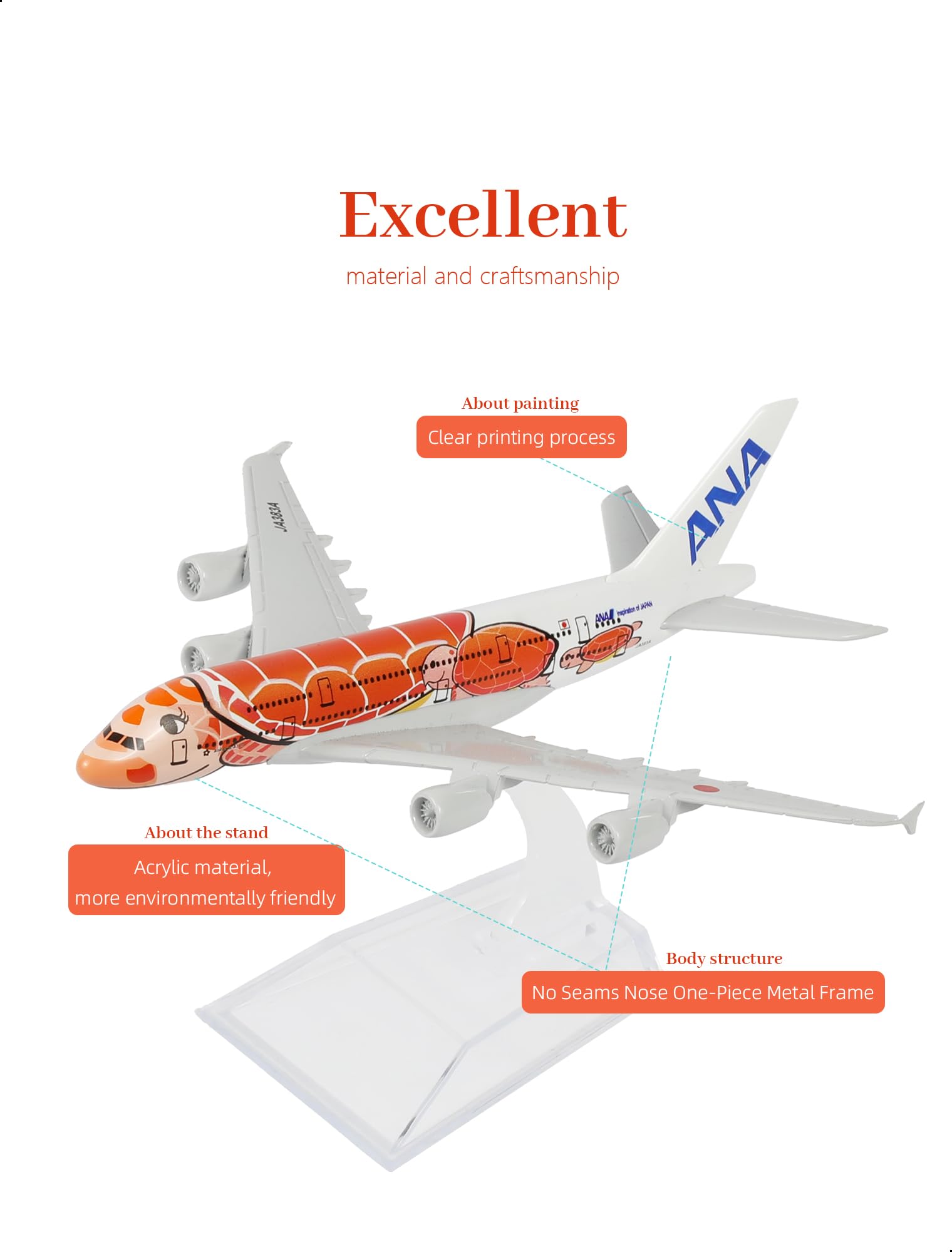 Amazon.com: QIYUMOKE 1/400 A380 Model Plane Orange Turtle Diecast