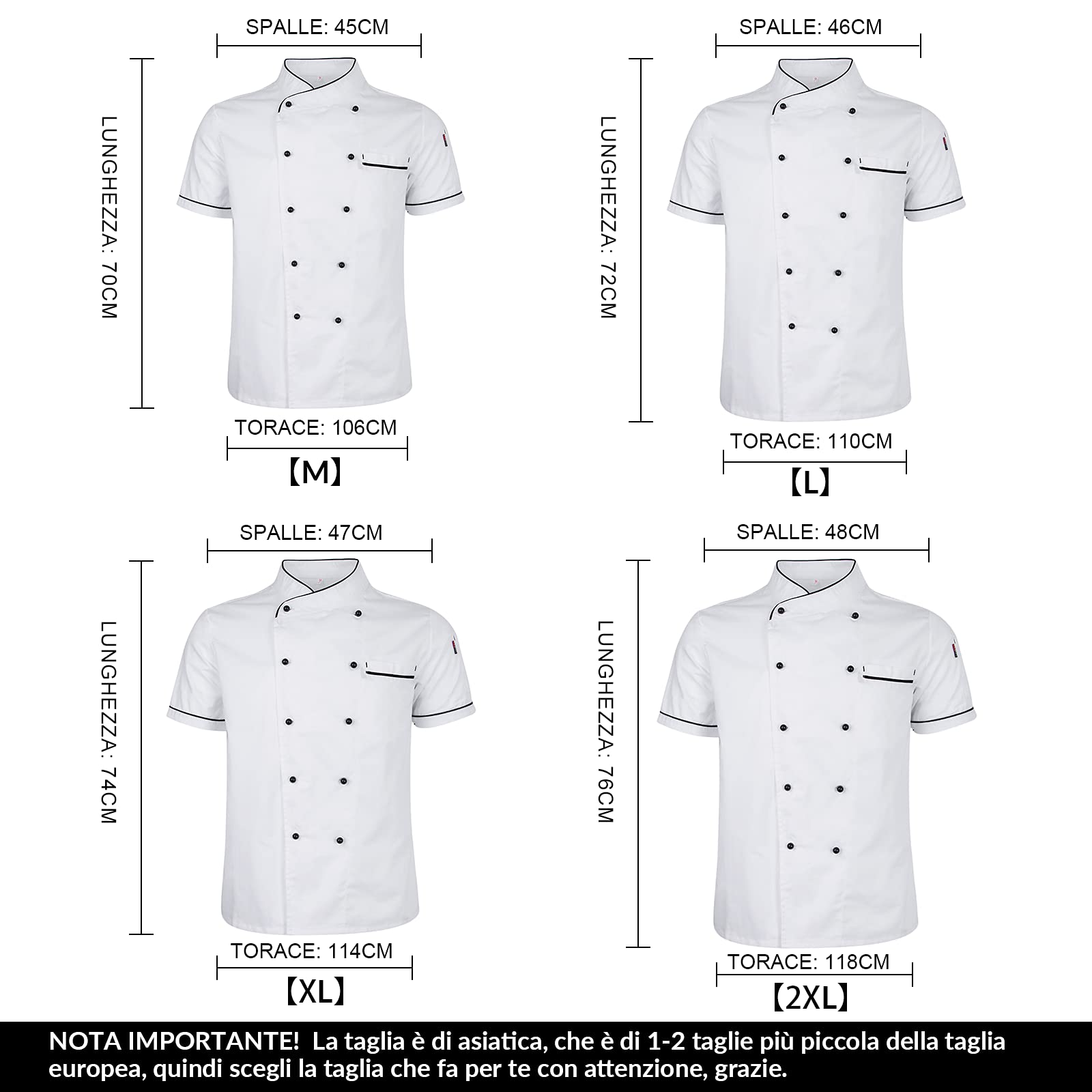 perfeclan Hotel Chef di Cucina Uniforme Manica Corta Giacca Camicia Fibbia a Doppio Petto Cameriere Cuoco Vestiti - bianca, M