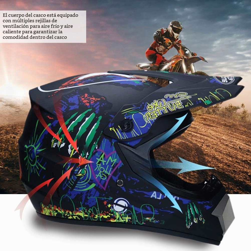Casco de motocross, casco completo para niños y adultos, casco de motocross todoterreno con gafas, guantes y máscara