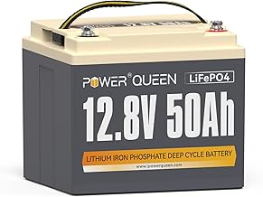 Power Queen Batterie 12V 50Ah LiFePO4, Rechargeable Batterie avec 50A Protection BMS et 4000-15000 Cycles Profonds, sans Entretien Parfait pour Camping-Car, Système Solaire, E-Scootern