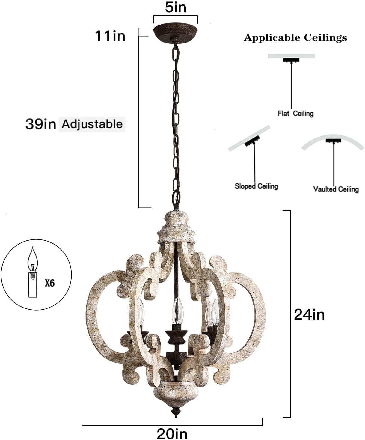 Suреr Chеар 🛒 PAFEE 6-Light Wooden Chandelier, Rustic Farmhouse Hanging Light American Country Cottage Style Candelabra Fancy Chandeliers Crеаtіvе Prоduсt PAFEE 6-Light Wooden Chandelier, Rustic Farmhouse Hanging Light American Country Cottage Style Candelabra Fancy Chandeliers