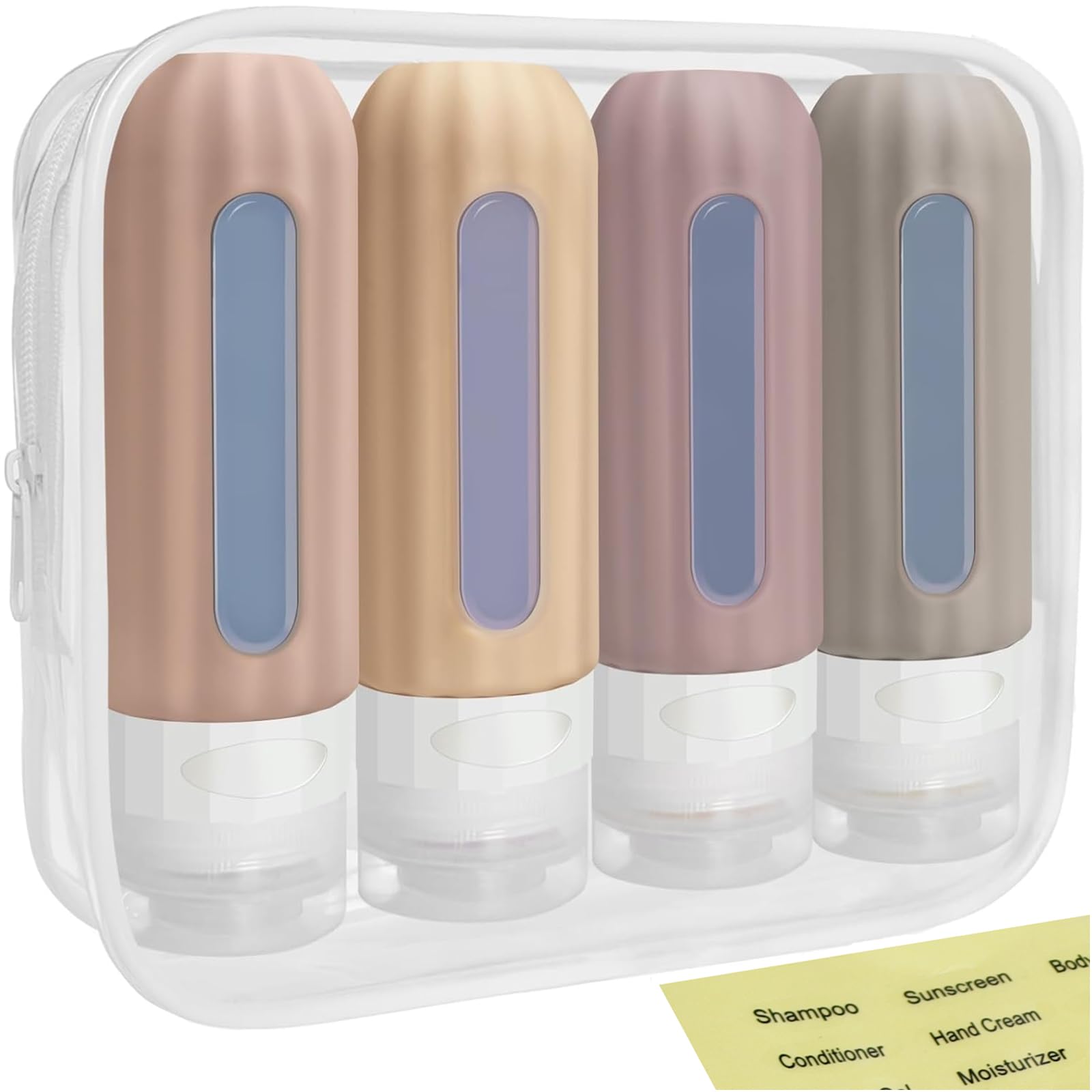 Travel Bottles For Toiletries,3oz TSA Approved Travel Size Containers,BPA Free Leak Proof Squeezable Silicone Travel Bottles,Travel Accessories For Shampoo Conditioner With Clear Toiletry Bag