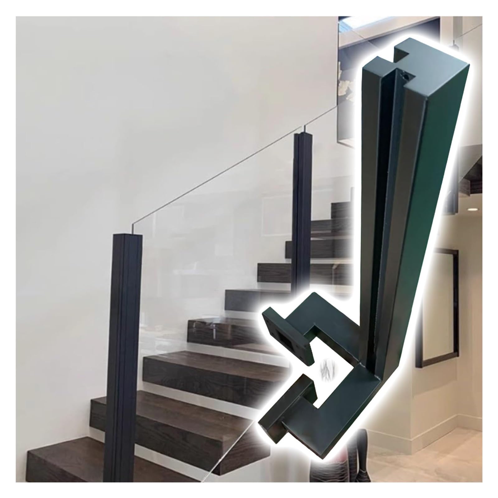 Poteau de balustrade en verre noir pour rambarde d'escalier intérieur et plateforme extérieure