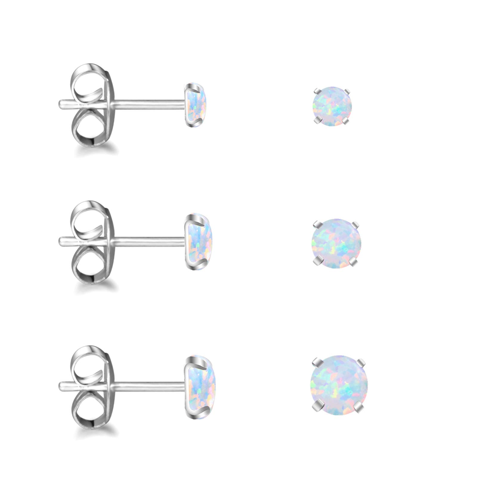 ADAIER Earrings for Women Stainless Steel Small Synthetic Opal Womens Stud Earrings Set Pack of 3 (SE-29)