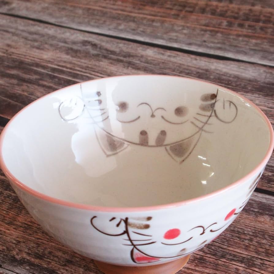 ご飯茶碗 Amazon | ご飯茶碗 陶器 粉引ミケ猫 中平 和食器 美濃焼 業務用