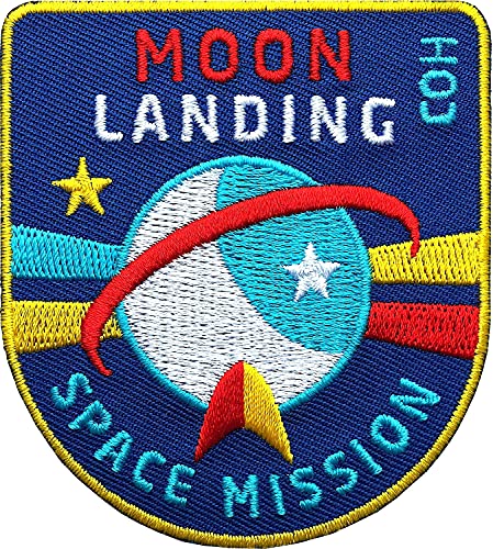 2 x Mondlandung - Raumfahrt Patch 62 x 70 mm, gestickt Aufnäher Aufbügler Bügelflicken/Rakete Raumschiff Weltall Astronaut Astronomie NASA ESA Planet Erde Mond Forschung UFO