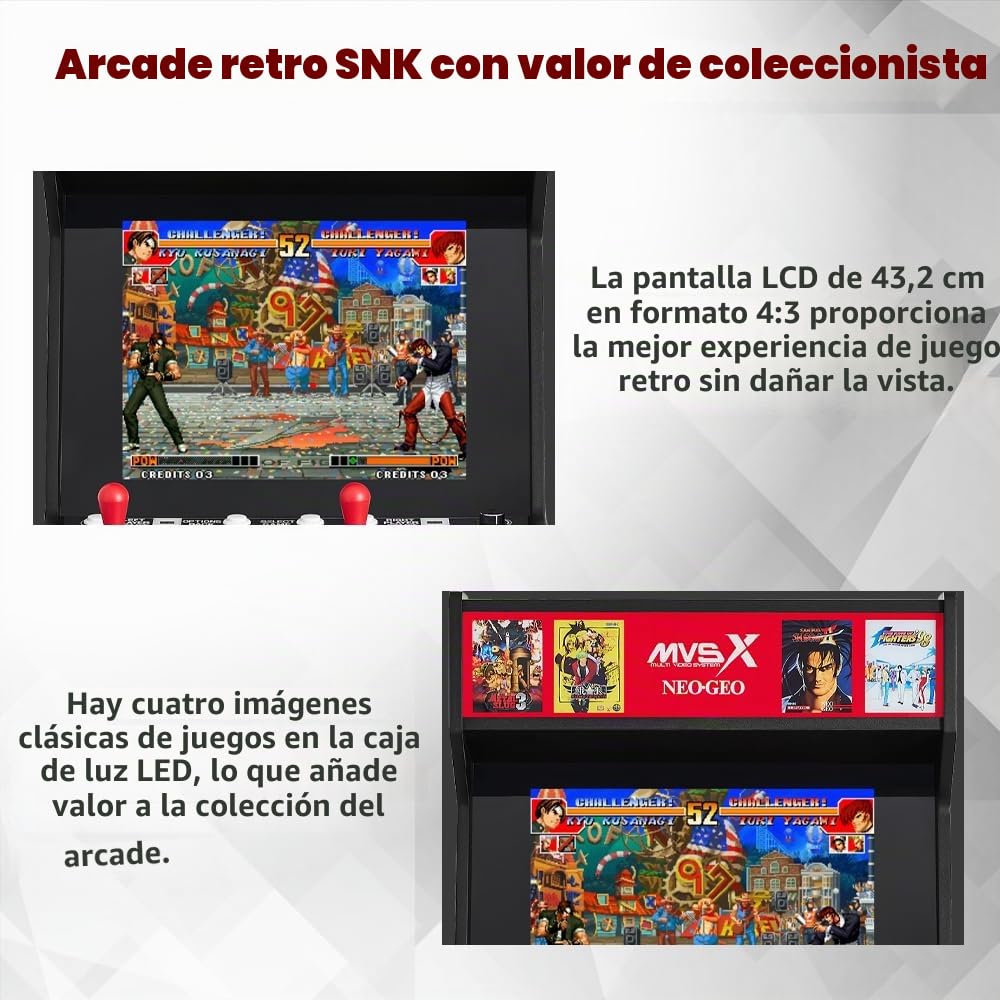 UNICO MVSX Arcade con Base Combinación, 50 Juegos Retro con Licencia Oficial de SNK precargados, Admite Dos Jugadores para Jugar Juegos simultáneamente