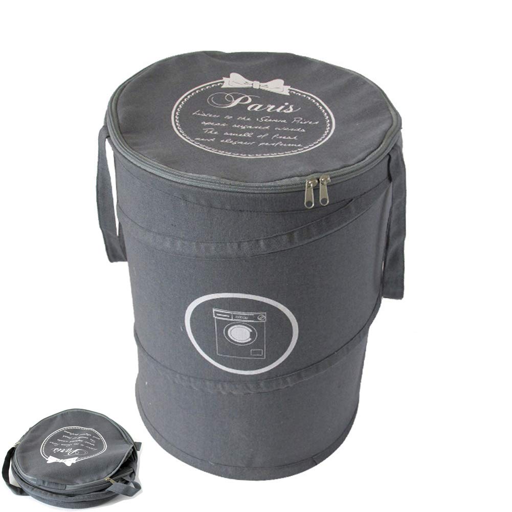 Foldable Laundry Hamper, Collapsible Toy Storage Basket, Large Capacity Clothes Storage Bag with Sturdy Zipper Comforters, Blankets, Bedding, Waterproof Round Storage Organizer, Home Storage Box