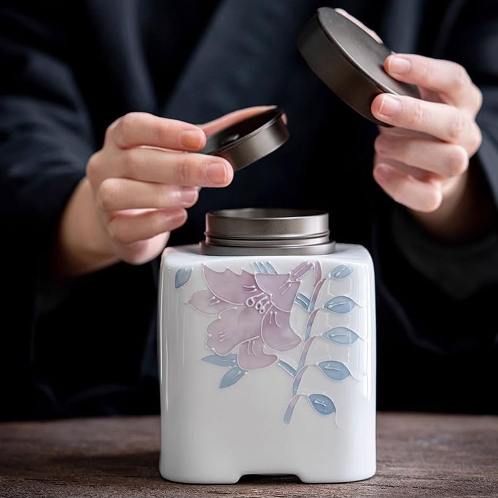 Teedose Lily Teedose, versiegelte Teedose, Legierungsdeckel, handgefertigter Teebehälter aus Keramik, Aufbewahrungsdose for Tee, Kaffee, Zucker, Nüsse in der Küche zu Hause Tee-Vorratsdose