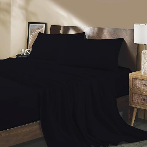 Marina Shades Juego de sábanas de 1000 hilos de 4 piezas, 100% algodón egipcio de 17 pulgadas de profundidad, sábanas suaves de lujo de la colección