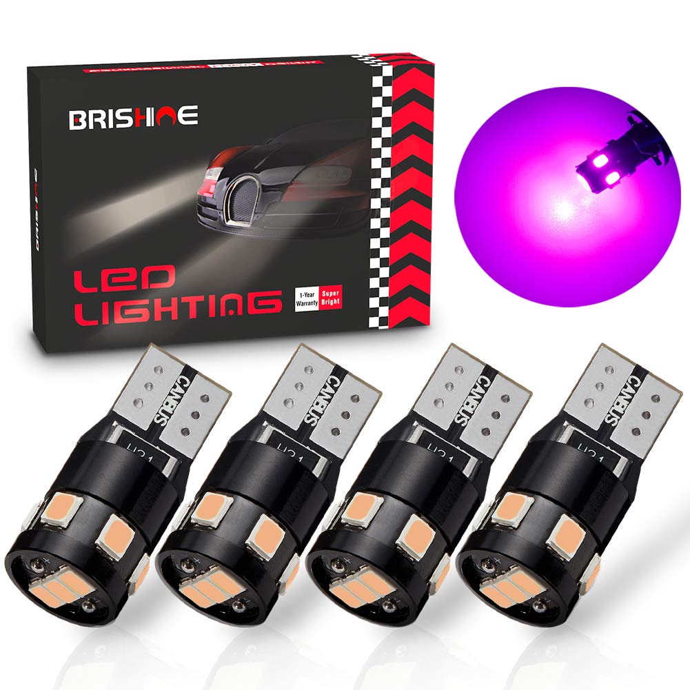 BRISHINE300LM Extremely Bright Canbus Error Free 194 168 2825 W5W T10 LED Bulbs Purple 9-SMD 2835 Chipsets for Dome Map Door Courtesy License Plate Lights(Pack of 4)