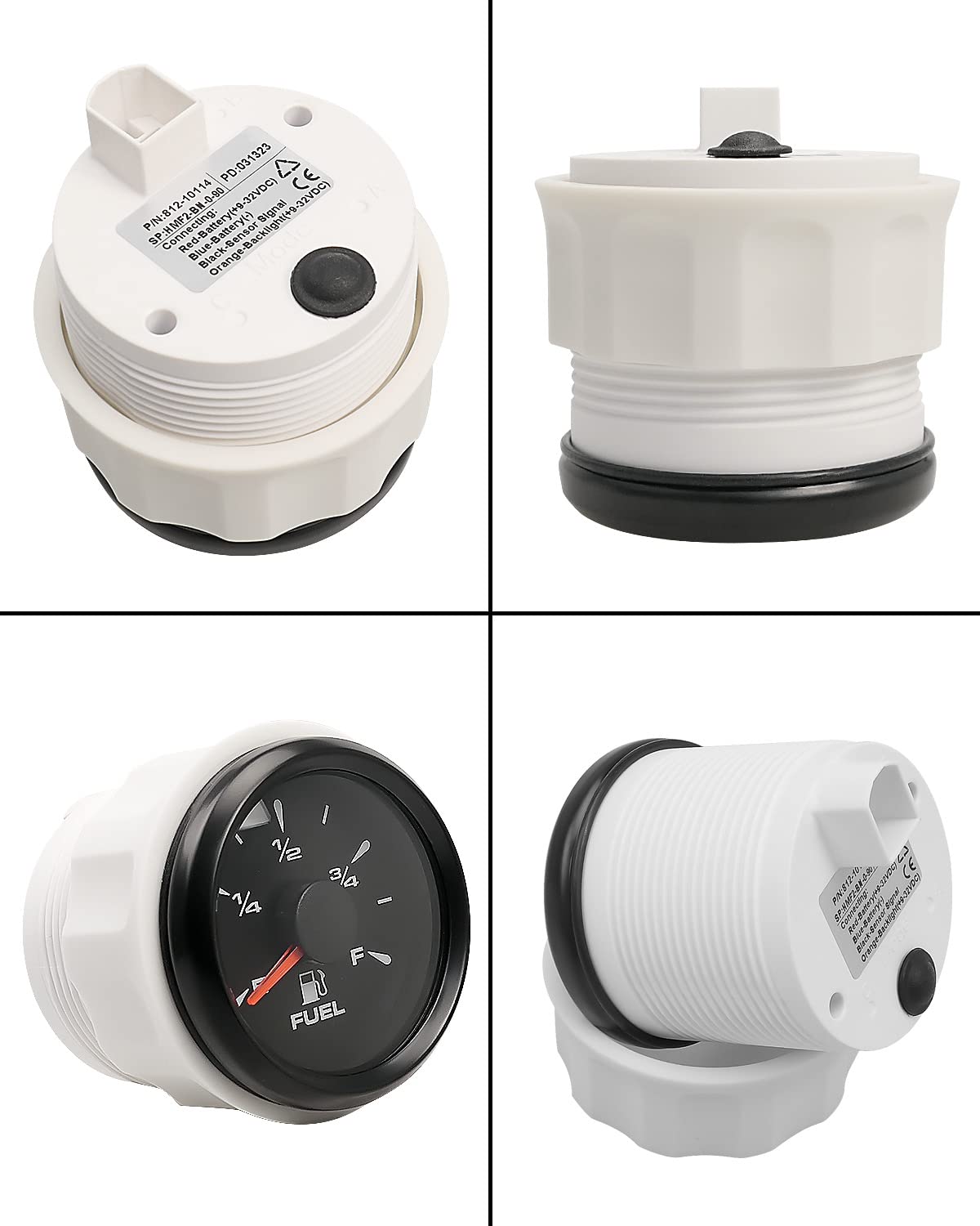 52mm Boat Fuel Level Gauge – 0-90 Ohms, 7-Color Backlit, Analog + LCD Display