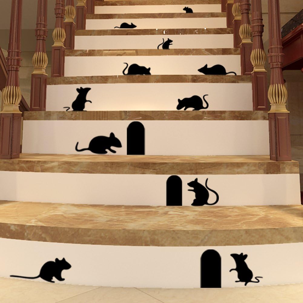 Creative Black Mouse & Hole Stair Sticker Bedroom Living Room Background Home Decor Removable Waterproof Stickers Decoration Decals