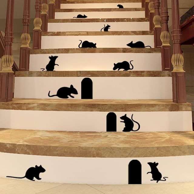 Winhappyhome Creative Black Mouse & Hole Stair Sticker Bedroom Living Room Background Home Decor Removable Waterproof Stickers Decoration Decals